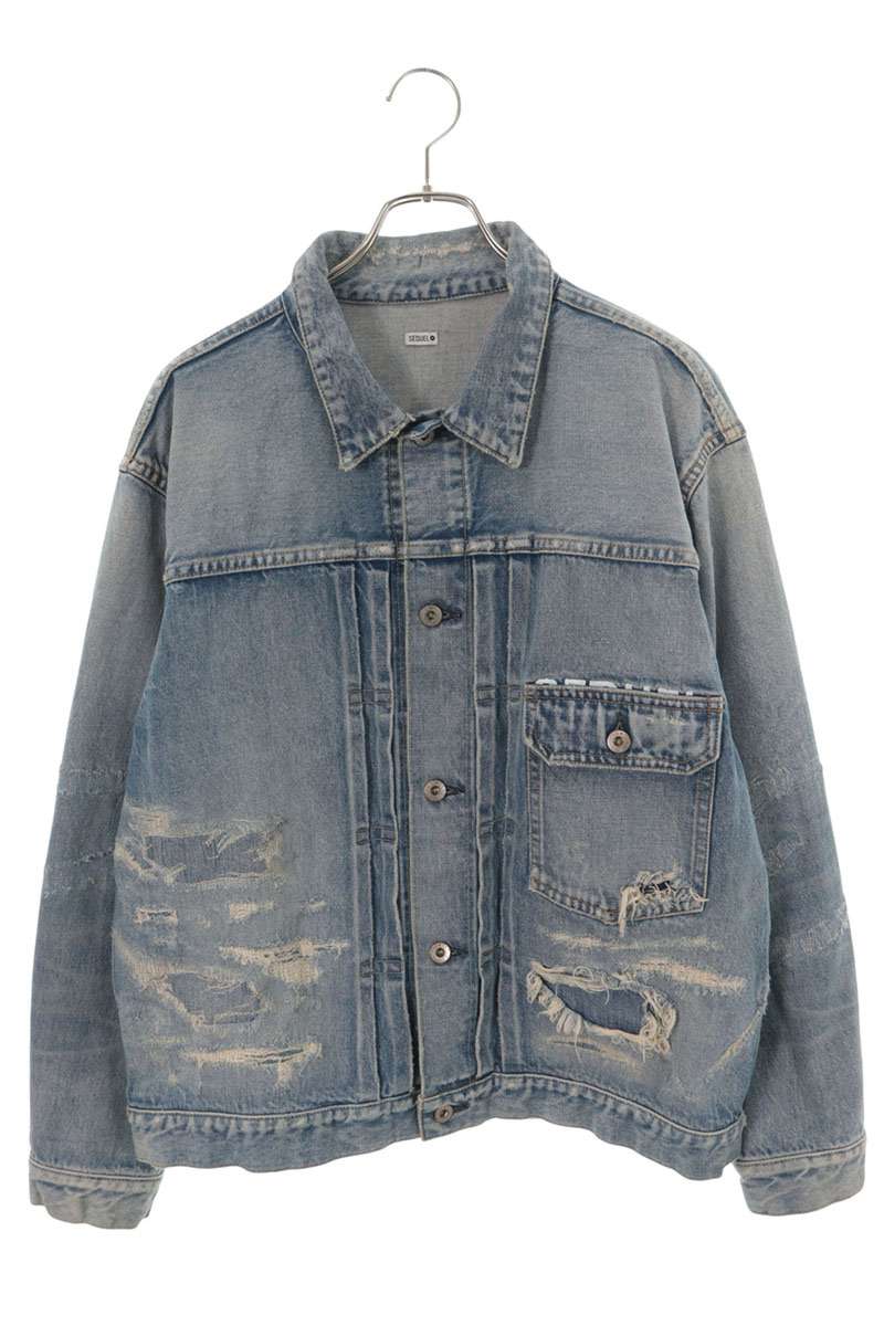 SEQUEL Distressed Repair Denim Jacket Indigo Size L