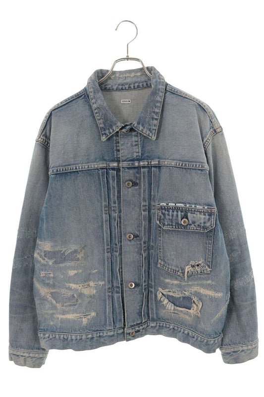 SEQUEL Distressed Repair Denim Jacket Indigo Size L
