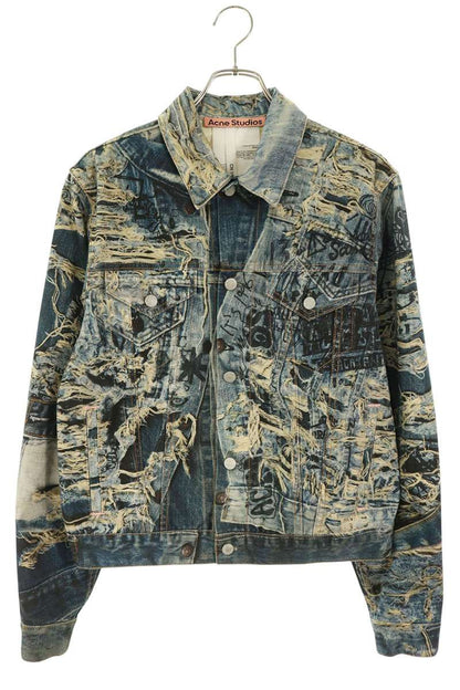 ACNE STUDIOS Transfer Print Denim Jacket Indigo Size 46
