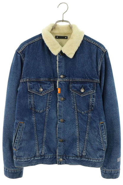 MINEDENIM Back Logo Boa Lined Denim Jacket Indigo Size 2