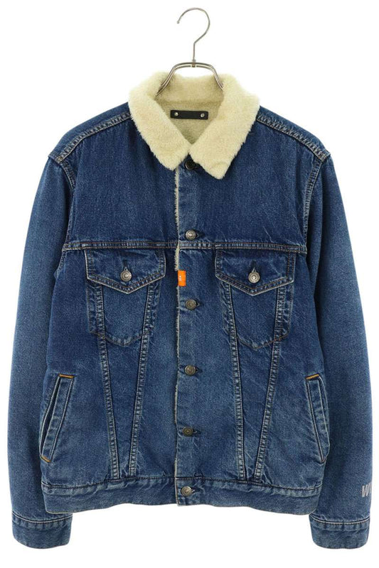 MINEDENIM Back Logo Boa Lined Denim Jacket Indigo Size 2