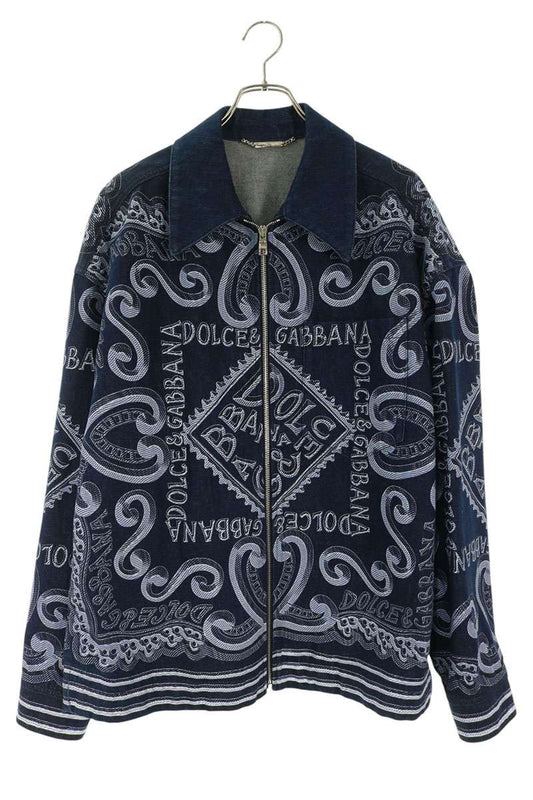 DOLCE & GABBANA All-Over Pattern Zip Jacket Indigo Size 48