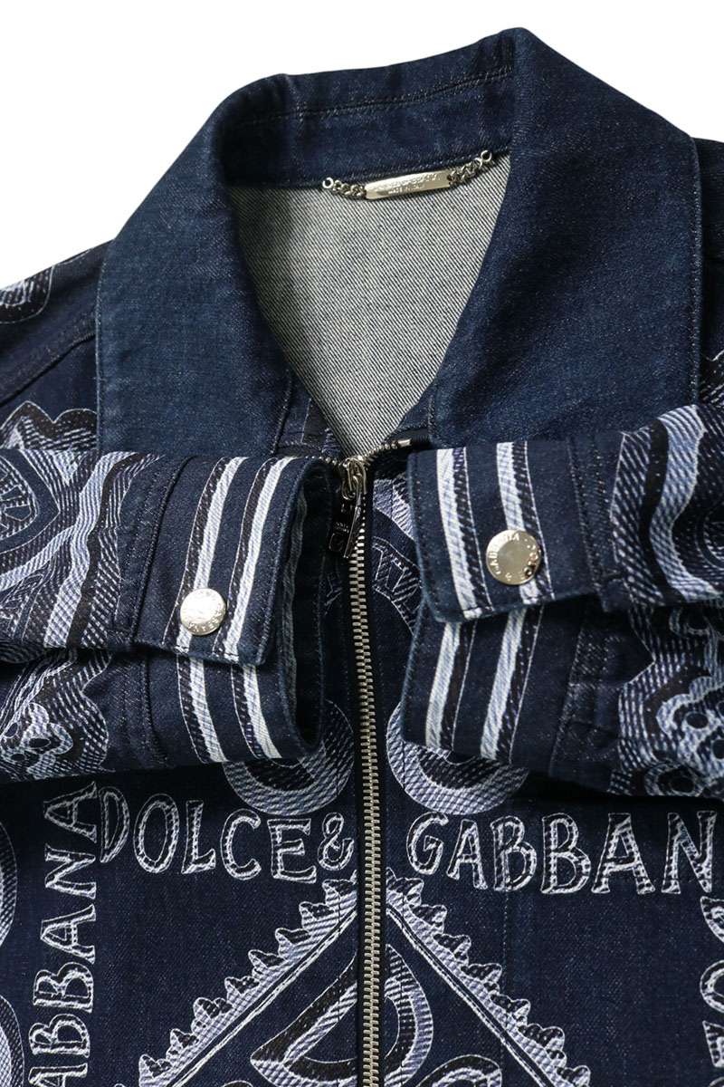 DOLCE & GABBANA All-Over Pattern Zip Jacket Indigo Size 48