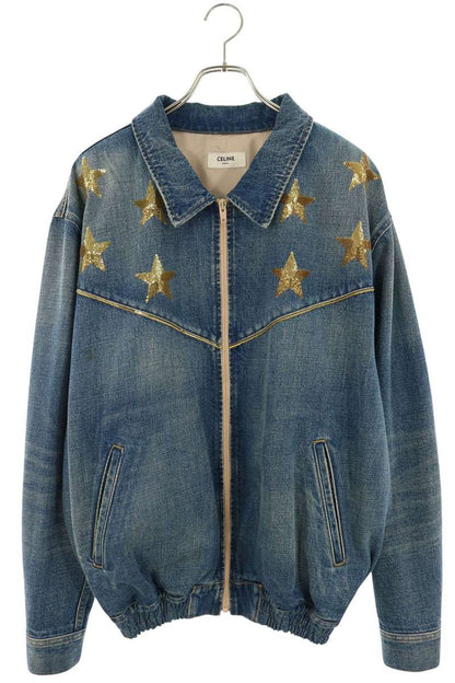 CELINE 22SS Star Embroidered Loose Denim Teddy Jacket Size M