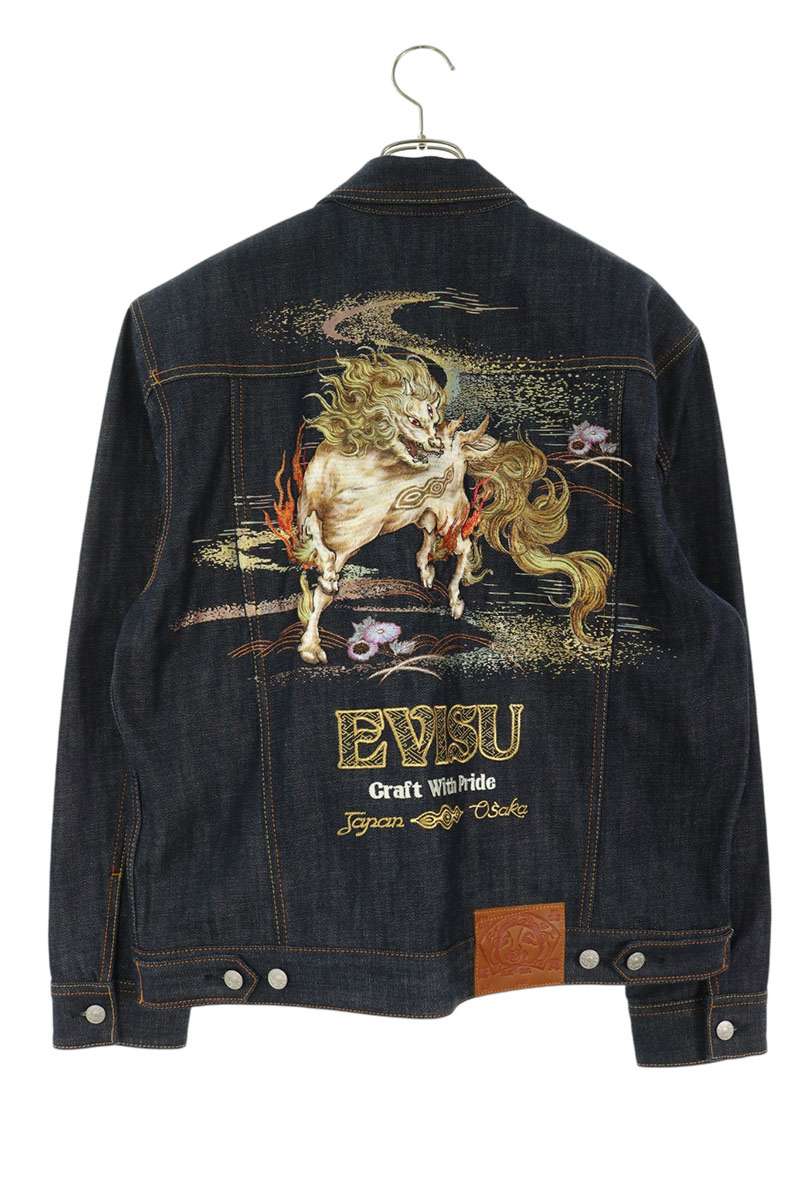EVISU Hakutaku Embroidery Indigo Denim Jacket Size M