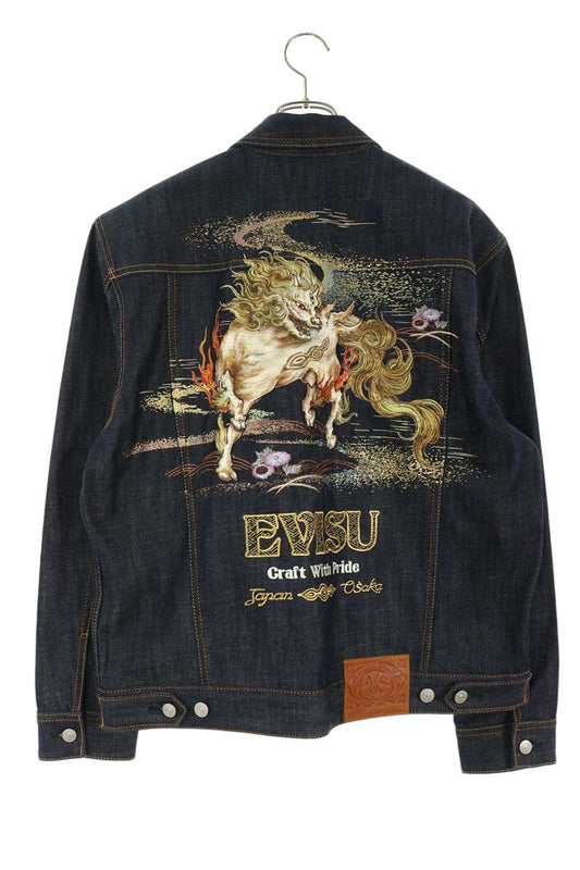 EVISU Hakutaku Embroidery Indigo Denim Jacket Size M