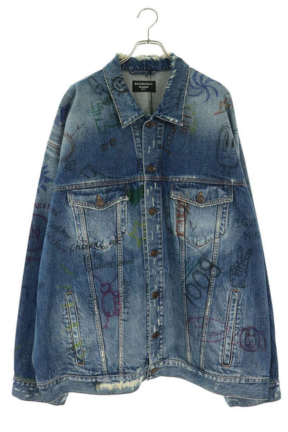 BALENCIAGA 22SS Distressed Graffiti Denim Jacket Size 3
