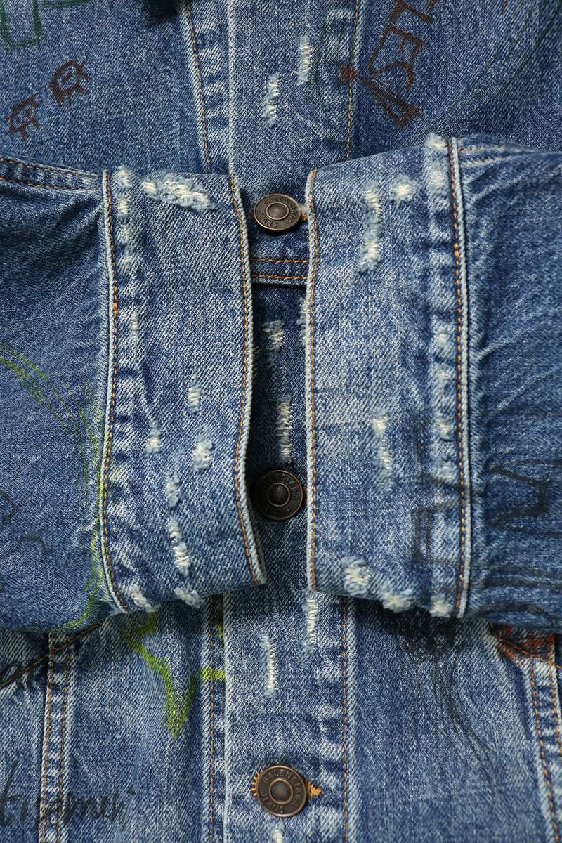 BALENCIAGA 22SS Distressed Graffiti Denim Jacket Size 3