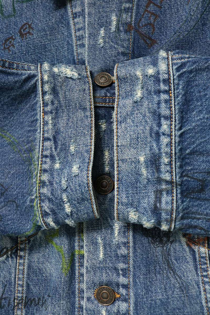 BALENCIAGA 22SS Distressed Graffiti Denim Jacket Size 3