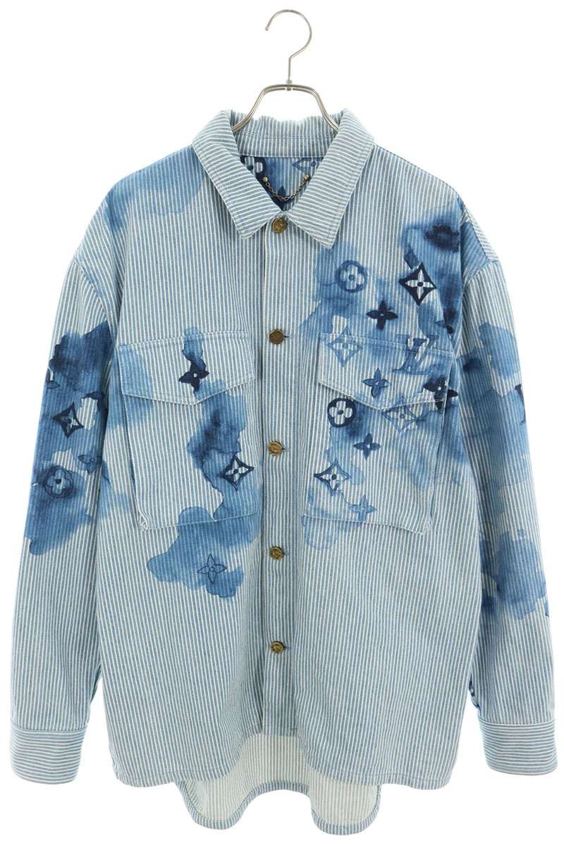 LOUISVUITTON Monogram Work Stripe Denim Light Blue Jacket Size XXL