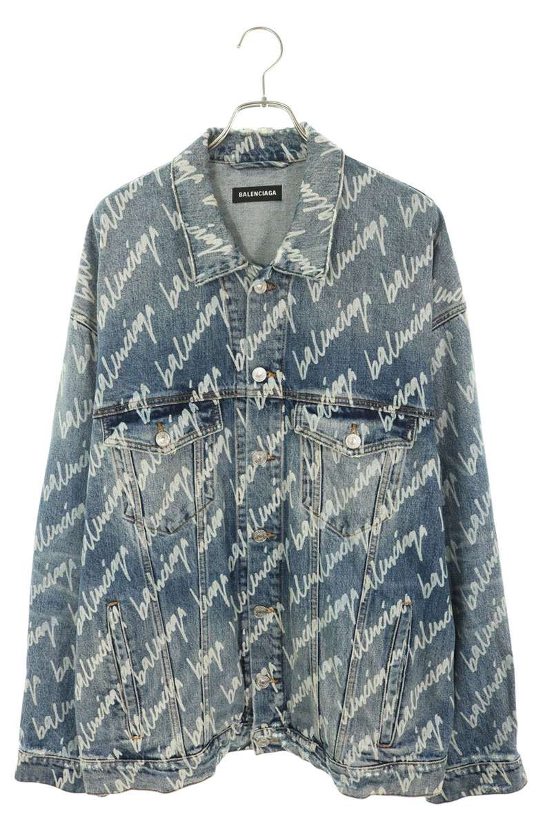 BALENCIAGA All Over Logo Denim Jacket Indigo Size 1
