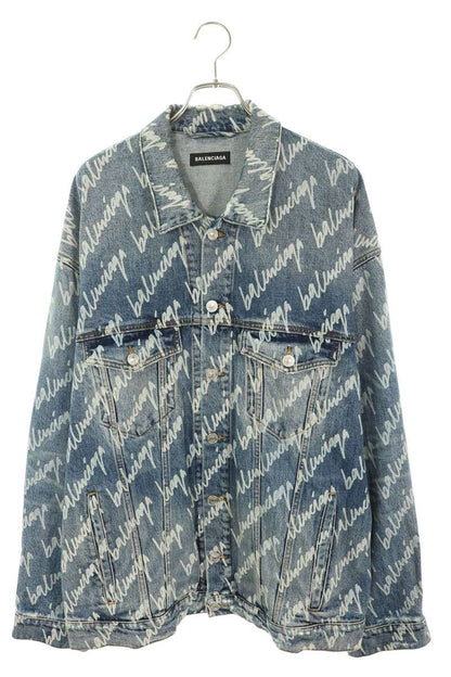 BALENCIAGA All Over Logo Denim Jacket Indigo Size 1