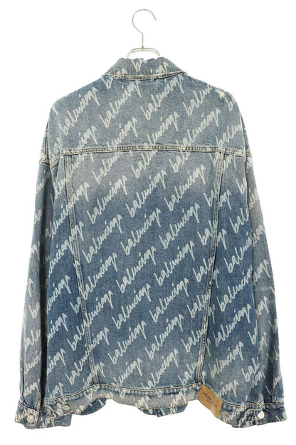 BALENCIAGA All Over Logo Denim Jacket Indigo Size 1