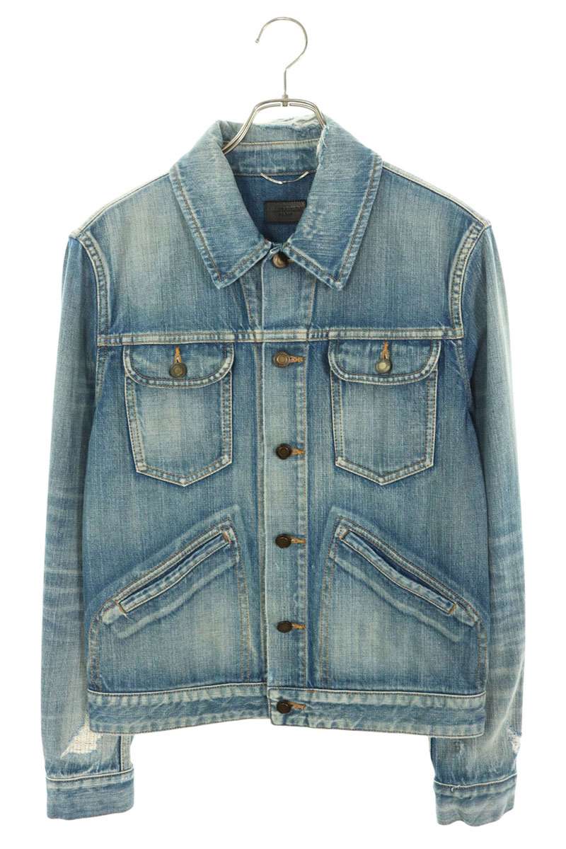 SAINT LAURENT PARIS Distressed Denim Jacket Indigo Size XS
