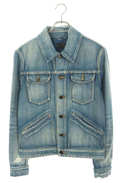 SAINT LAURENT PARIS Distressed Denim Jacket Indigo Size XS