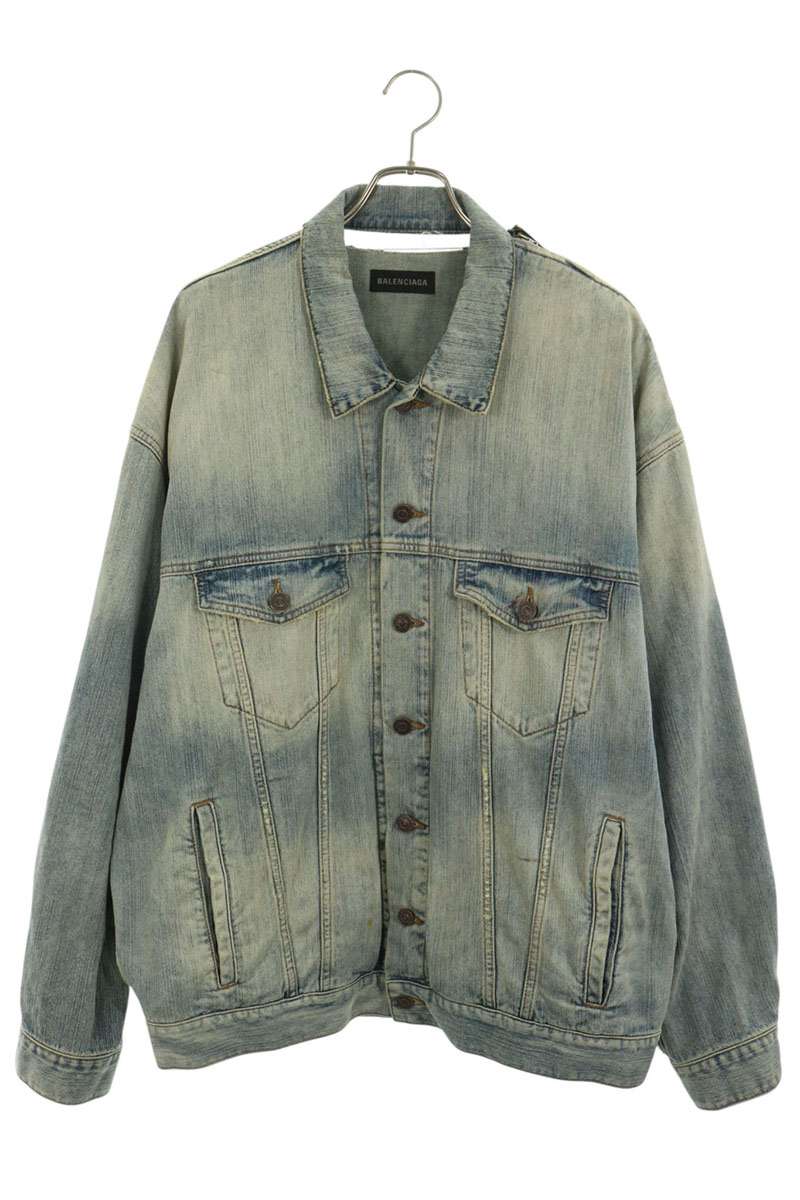 BALENCIAGA Destroyed Detail Denim Jacket Indigo Size 1