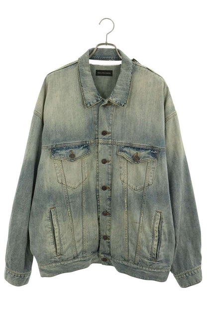 BALENCIAGA Destroyed Detail Denim Jacket Indigo Size 1