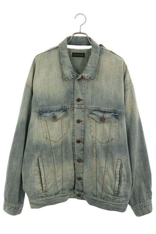 BALENCIAGA Destroyed Detail Denim Jacket Indigo Size 1