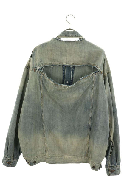 BALENCIAGA Destroyed Detail Denim Jacket Indigo Size 1