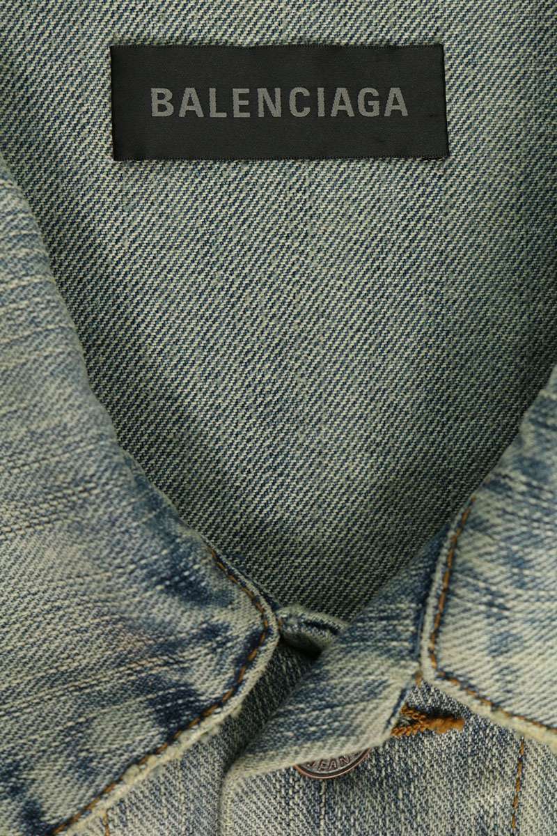 BALENCIAGA Destroyed Detail Denim Jacket Indigo Size 1