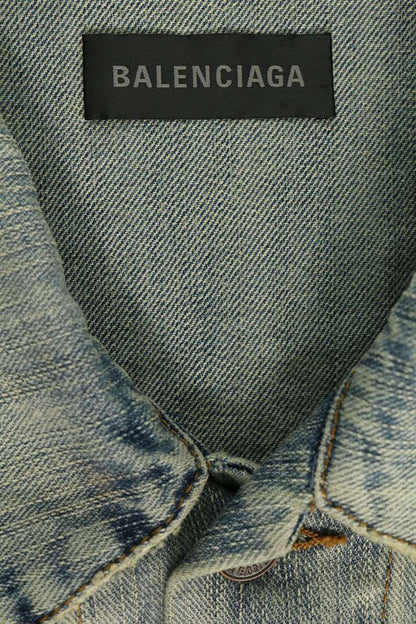 BALENCIAGA Destroyed Detail Denim Jacket Indigo Size 1