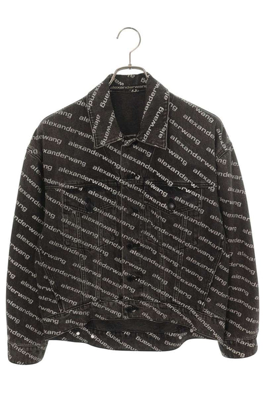 ALEXANDER WANG All-Over Logo Denim Jacket Black Size XS