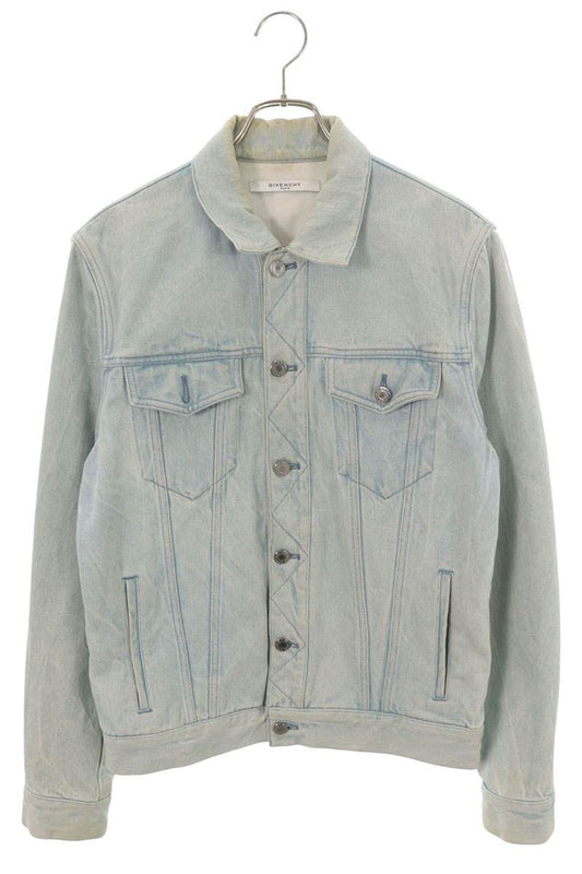 GIVENCHY Logo Print Denim Jacket Light Blue Size M