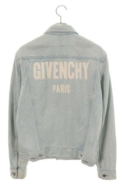 GIVENCHY Logo Print Denim Jacket Light Blue Size M