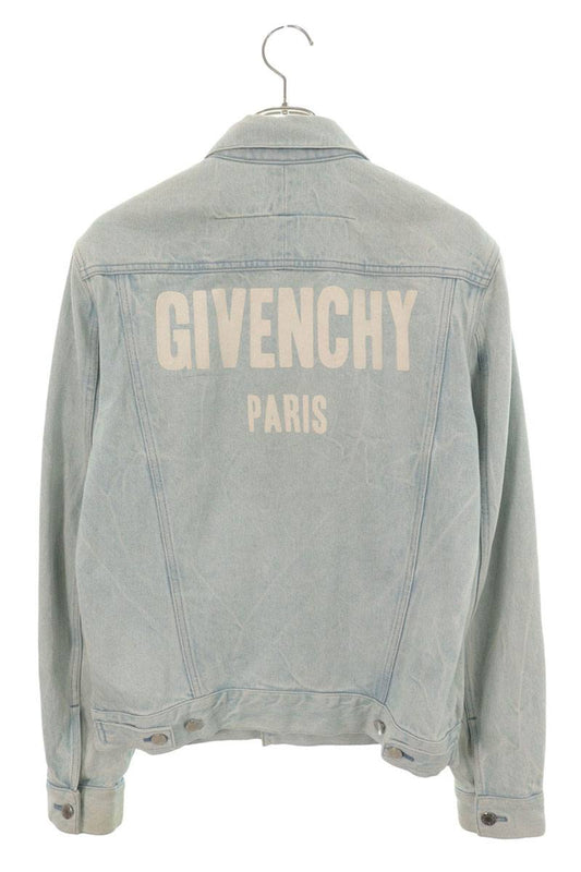 GIVENCHY Logo Print Denim Jacket Light Blue Size M