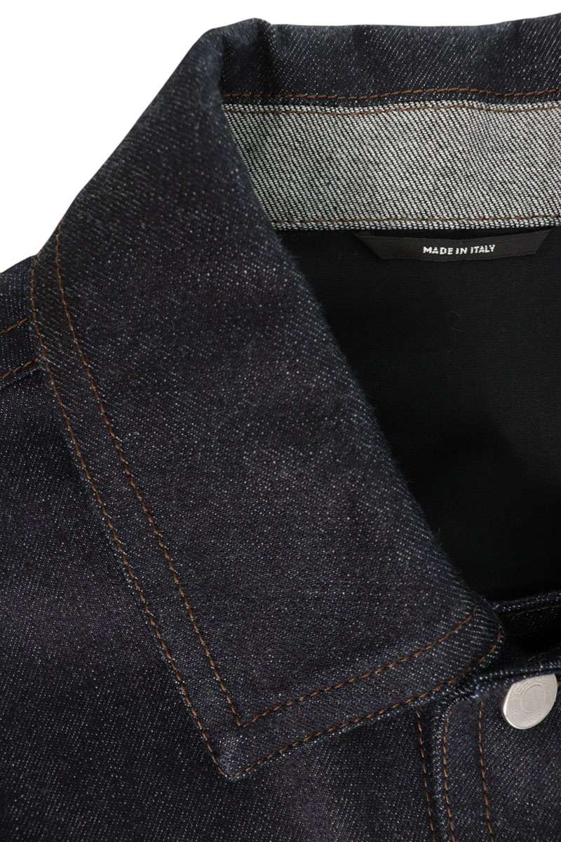 HERMES Leather Detail Button Fly Denim Indigo Black Jacket Size 52