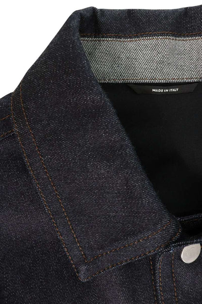 HERMES Leather Detail Button Fly Denim Indigo Black Jacket Size 52