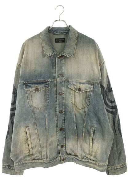 BALENCIAGA Y2K Tribal Sleeve Denim Jacket Blue Size 2