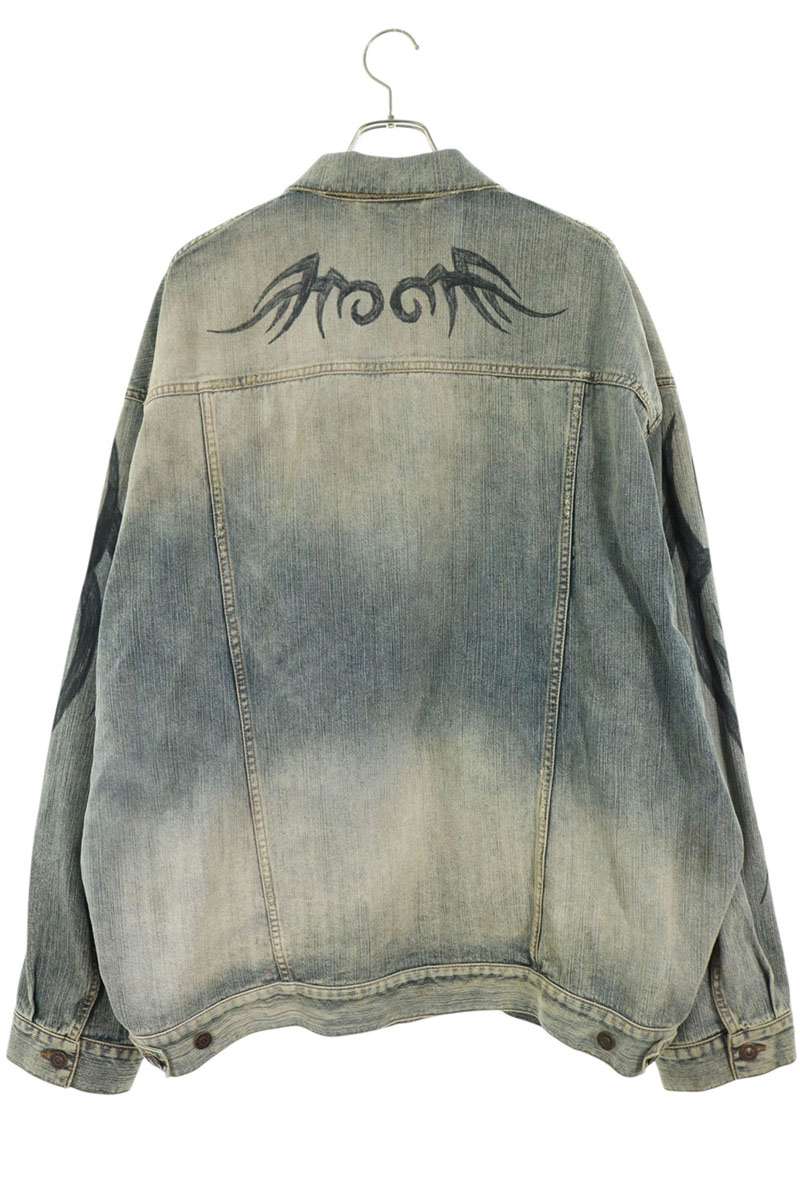 BALENCIAGA Y2K Tribal Sleeve Denim Jacket Blue Size 2