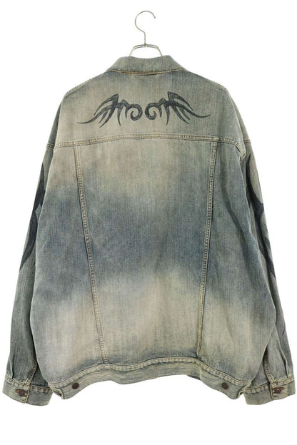 BALENCIAGA Y2K Tribal Sleeve Denim Jacket Blue Size 2