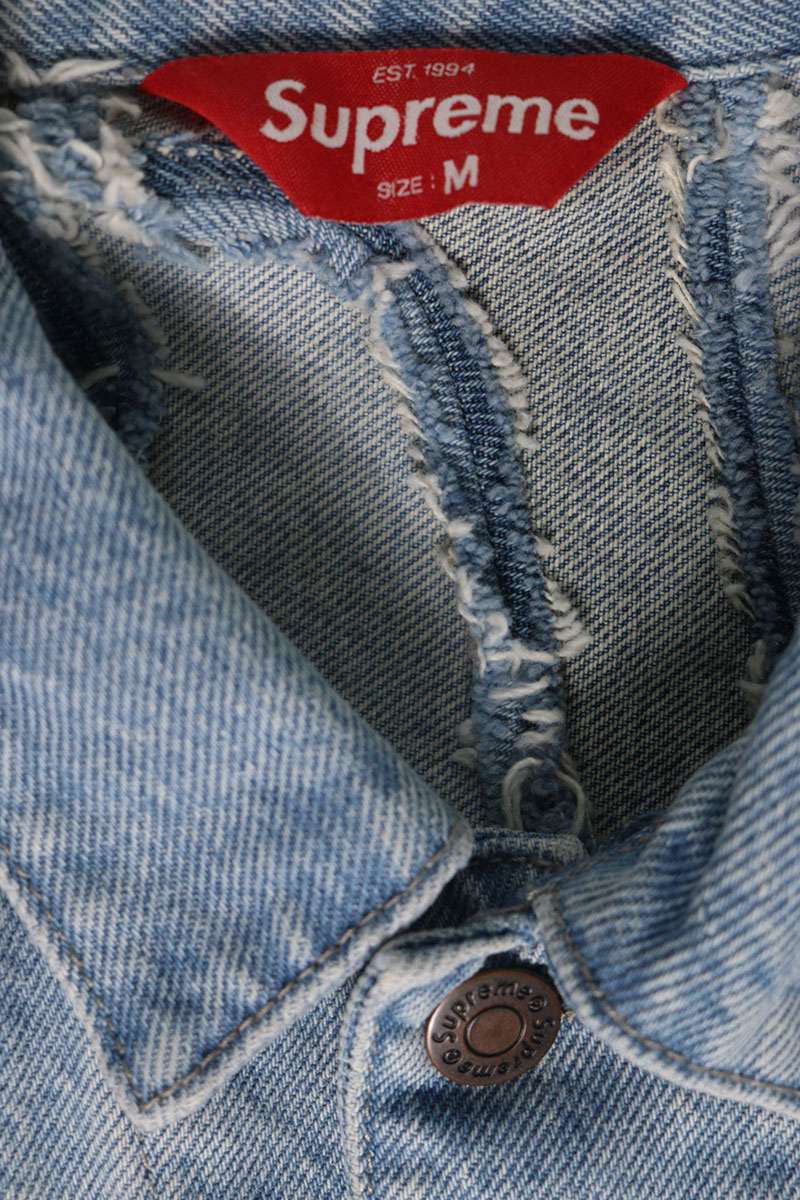SUPREME 22SS Inset Logo Denim Trucker Jacket Blue Size M