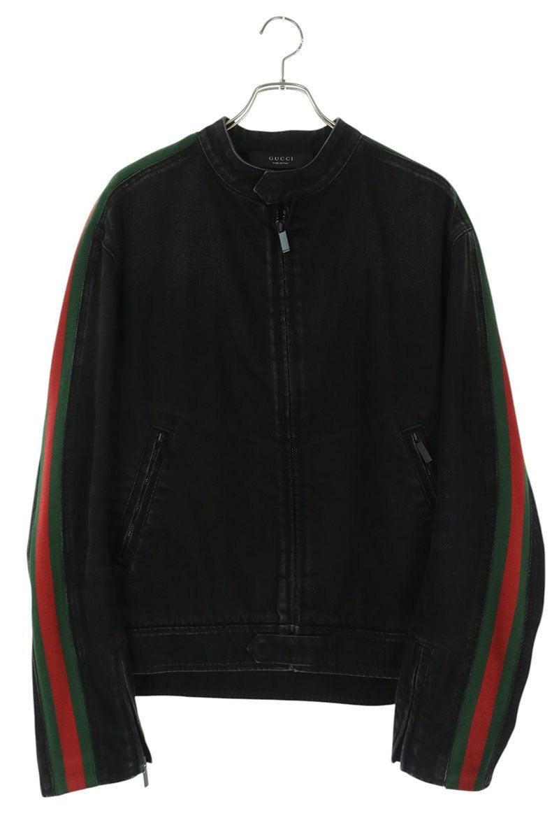 GUCCI 26AW Web Stripe Biker Denim Jacket Black Size 50
