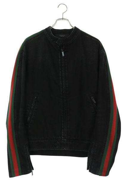 GUCCI 26AW Web Stripe Biker Denim Jacket Black Size 50