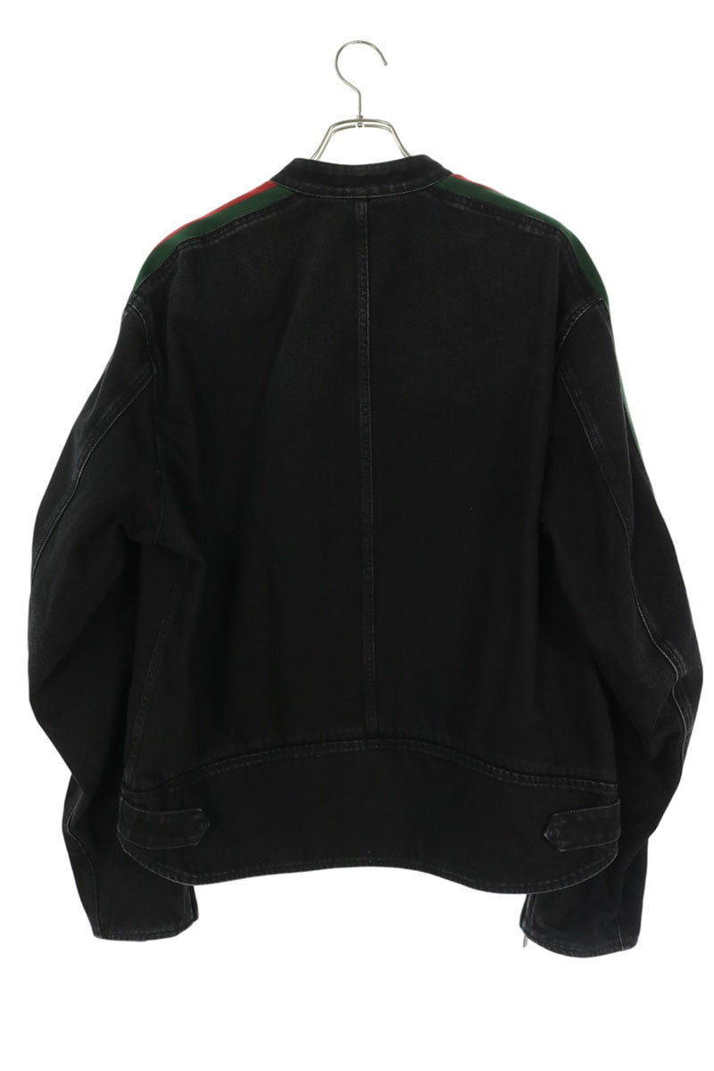 GUCCI 26AW Web Stripe Biker Denim Jacket Black Size 50