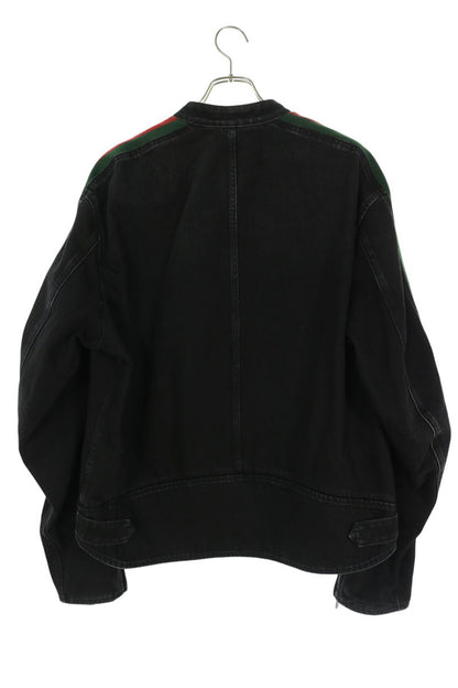 GUCCI 26AW Web Stripe Biker Denim Jacket Black Size 50