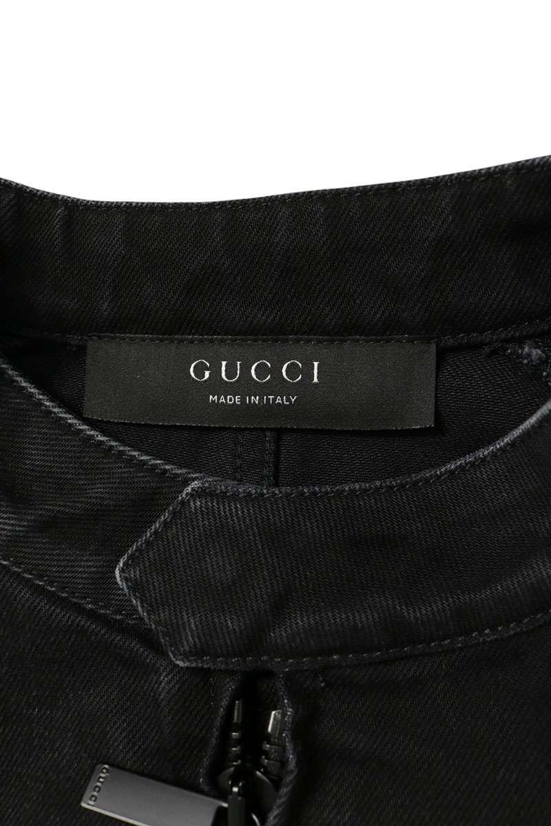 GUCCI 26AW Web Stripe Biker Denim Jacket Black Size 50