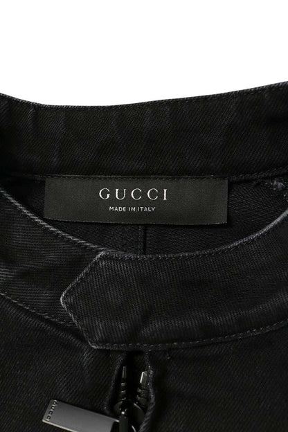 GUCCI 26AW Web Stripe Biker Denim Jacket Black Size 50