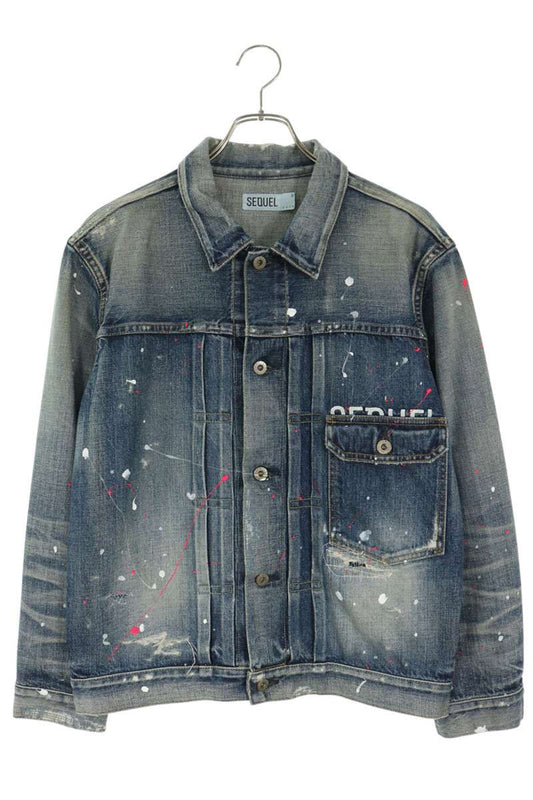 SEQUEL 20AW Type 1 Distressed Paint Denim Jacket Size M