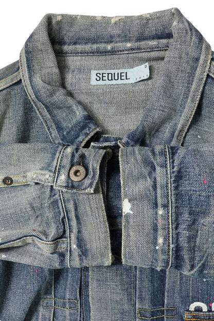 SEQUEL 20AW Type 1 Distressed Paint Denim Jacket Size M