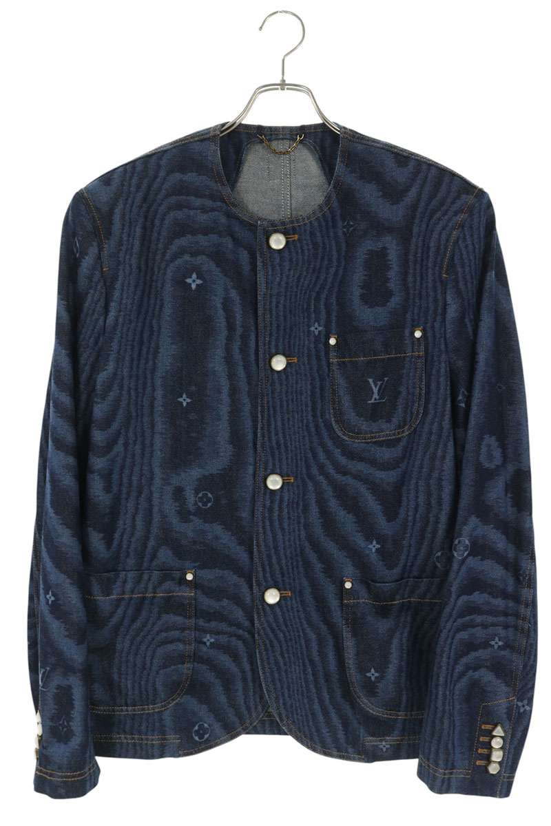 LOUISVUITTON 25AW LV Moiré No-Collar Denim Jacket Size 48