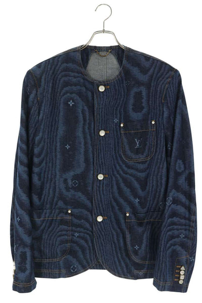 LOUISVUITTON 25AW LV Moiré No-Collar Denim Jacket Size 48