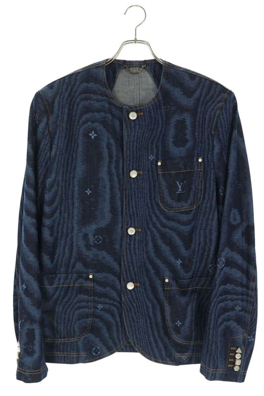 LOUISVUITTON 25AW LV Moiré No-Collar Denim Jacket Size 48
