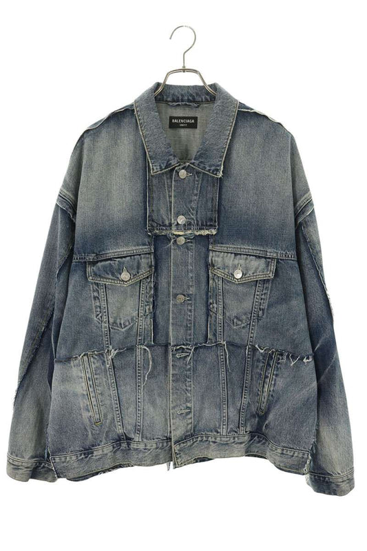 BALENCIAGA Oversized Cut-Up Denim Jacket Blue Size 2