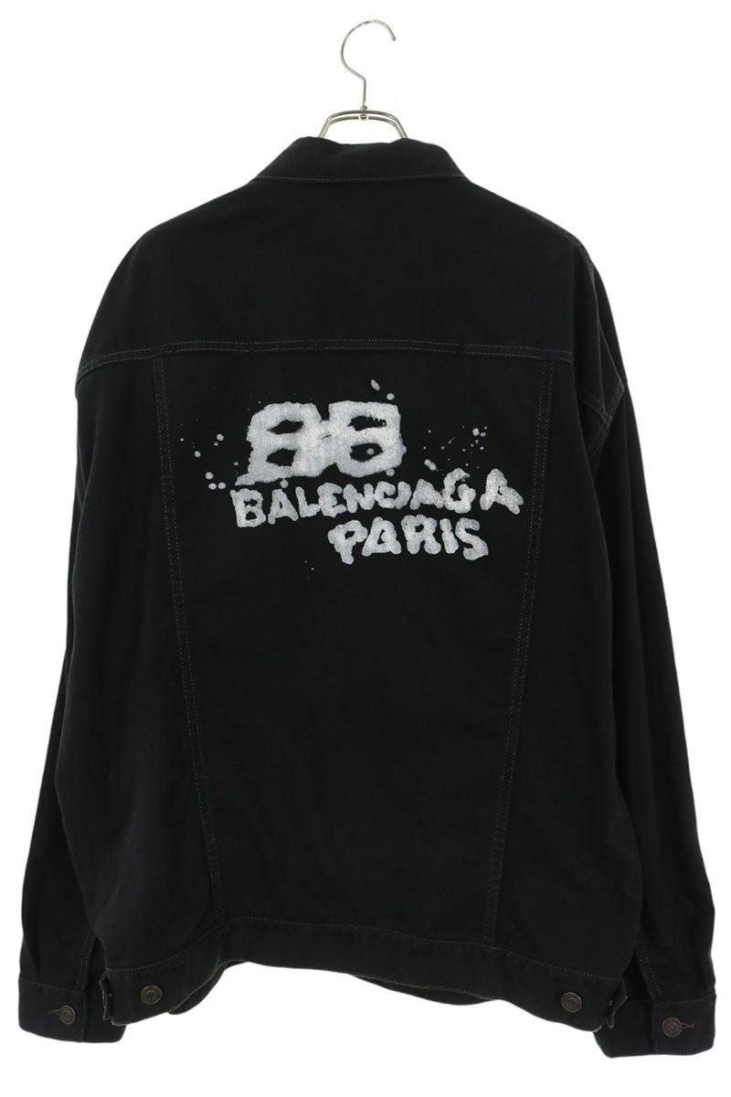 BALENCIAGA Hand-Drawn BB Logo Print Denim Jacket Size 1