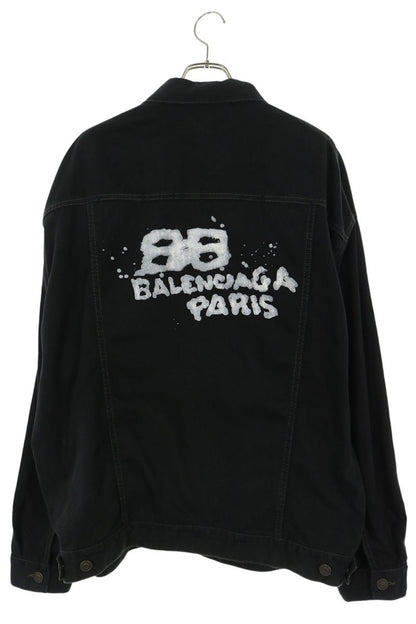BALENCIAGA Hand-Drawn BB Logo Print Denim Jacket Size 1
