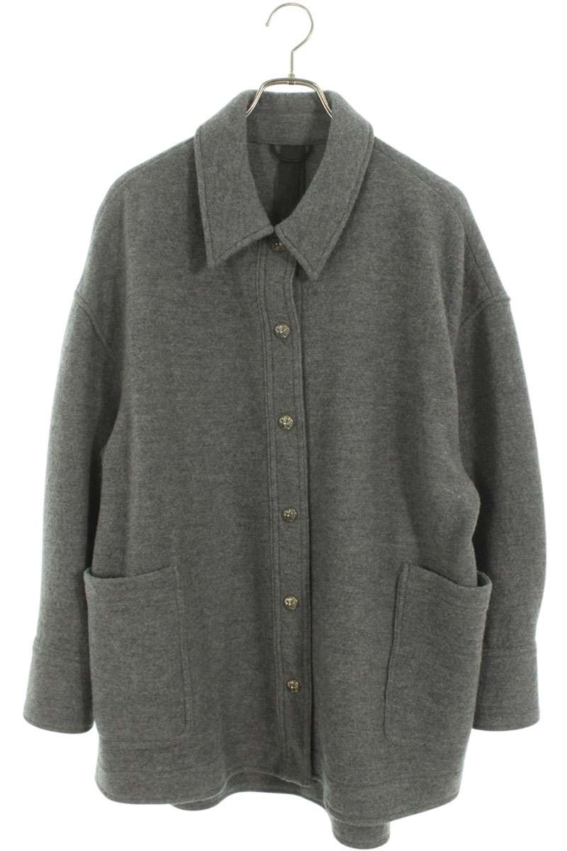 Chrome Hearts Cross Button Wool Long Coat Gray Size M